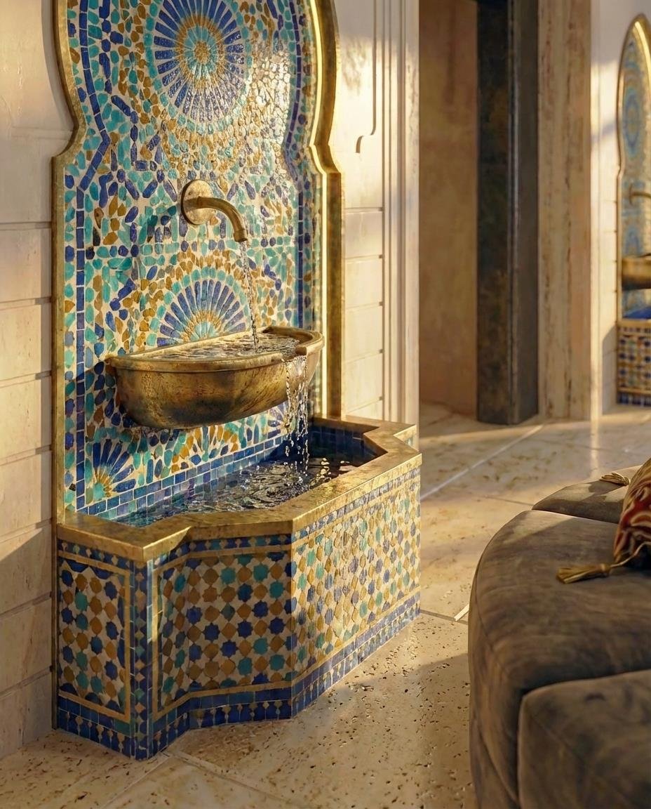 Detail of hand-set mosaic tilework, villa basement