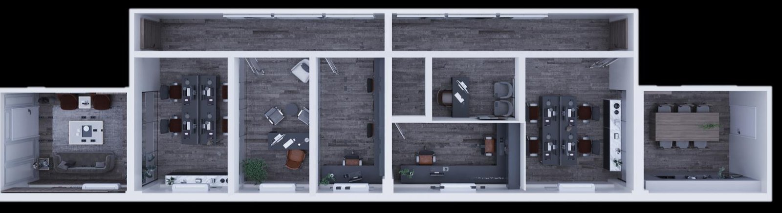 Furnished floor plan of the Al-Shorouk office, lower level
