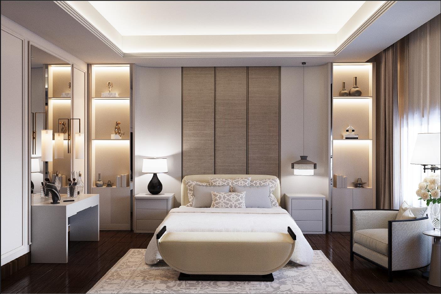 Bedroom suite with integrated media wall, Lotus Villa Renovation