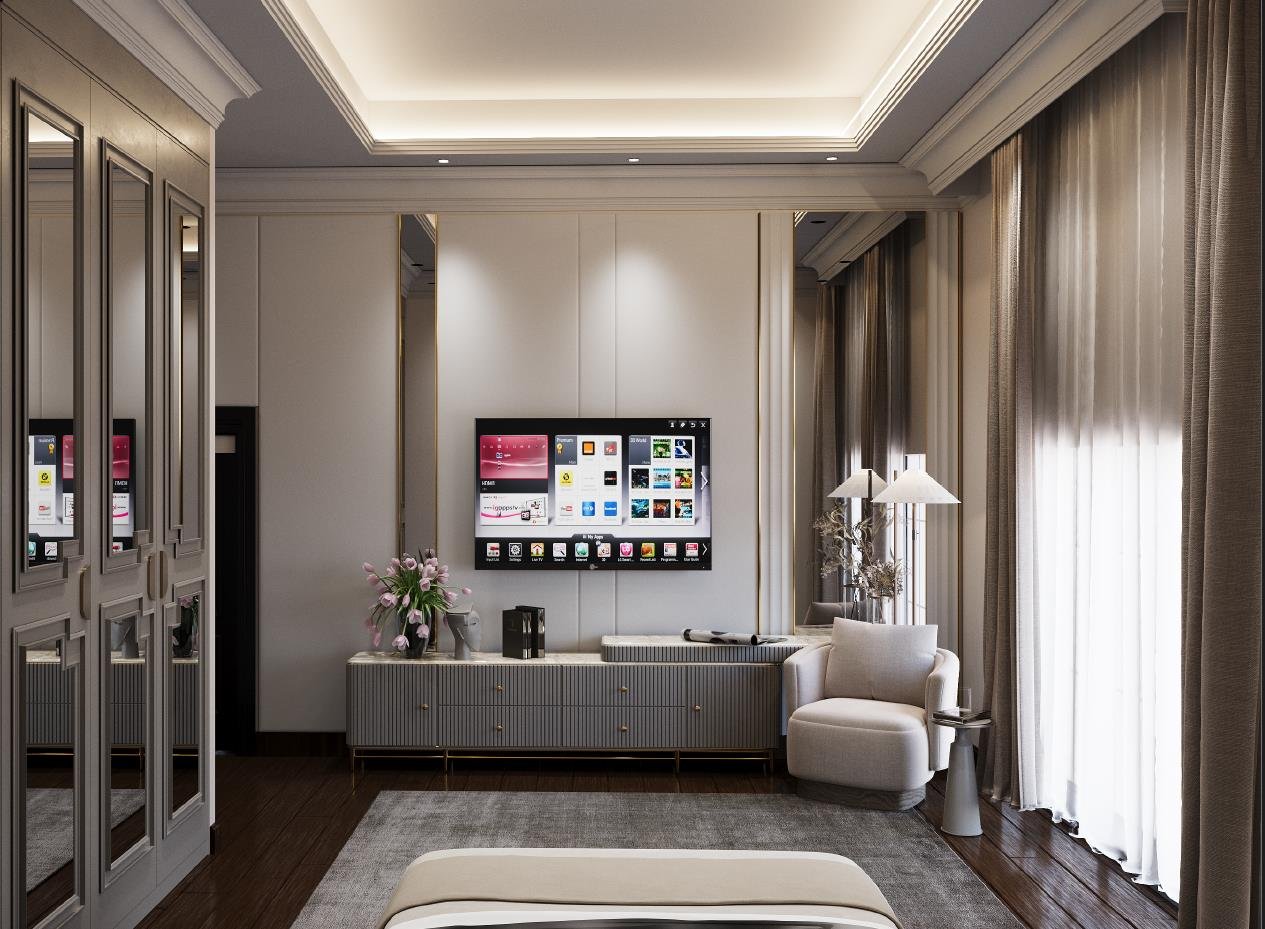 Bedroom with desk and built-in storage, Lotus Villa Renovation