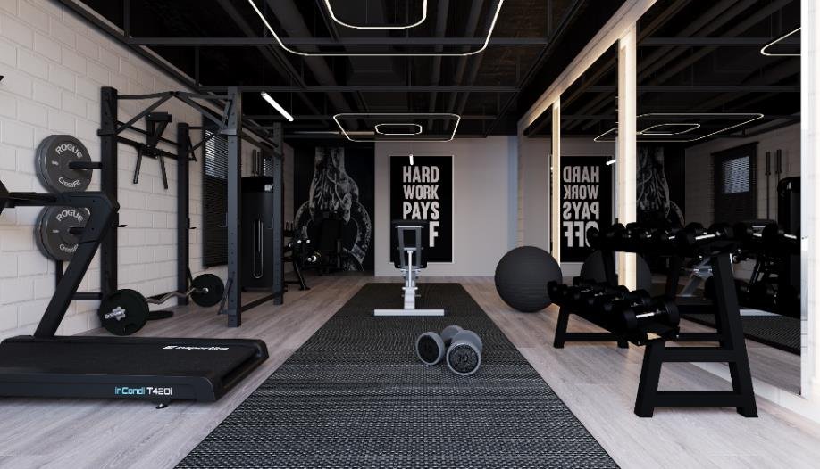 Home gym equipment zone with recessed lighting