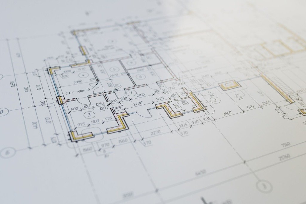 High-resolution close-up of an architectural floor plan showcasing design details, core and shell apartment design planning